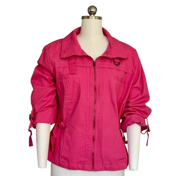 Ruby Rd Jacket Womens Size 16 Pink Zip Front Utility Roll Tab Sleeves - Picture 9 of 9